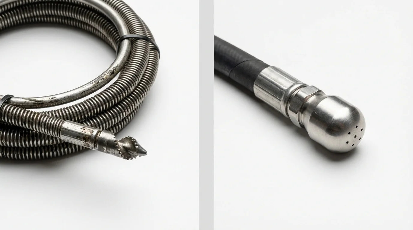 Drain snake cable and hydro jetting nozzle used for drain cleaning in Saugus, MA