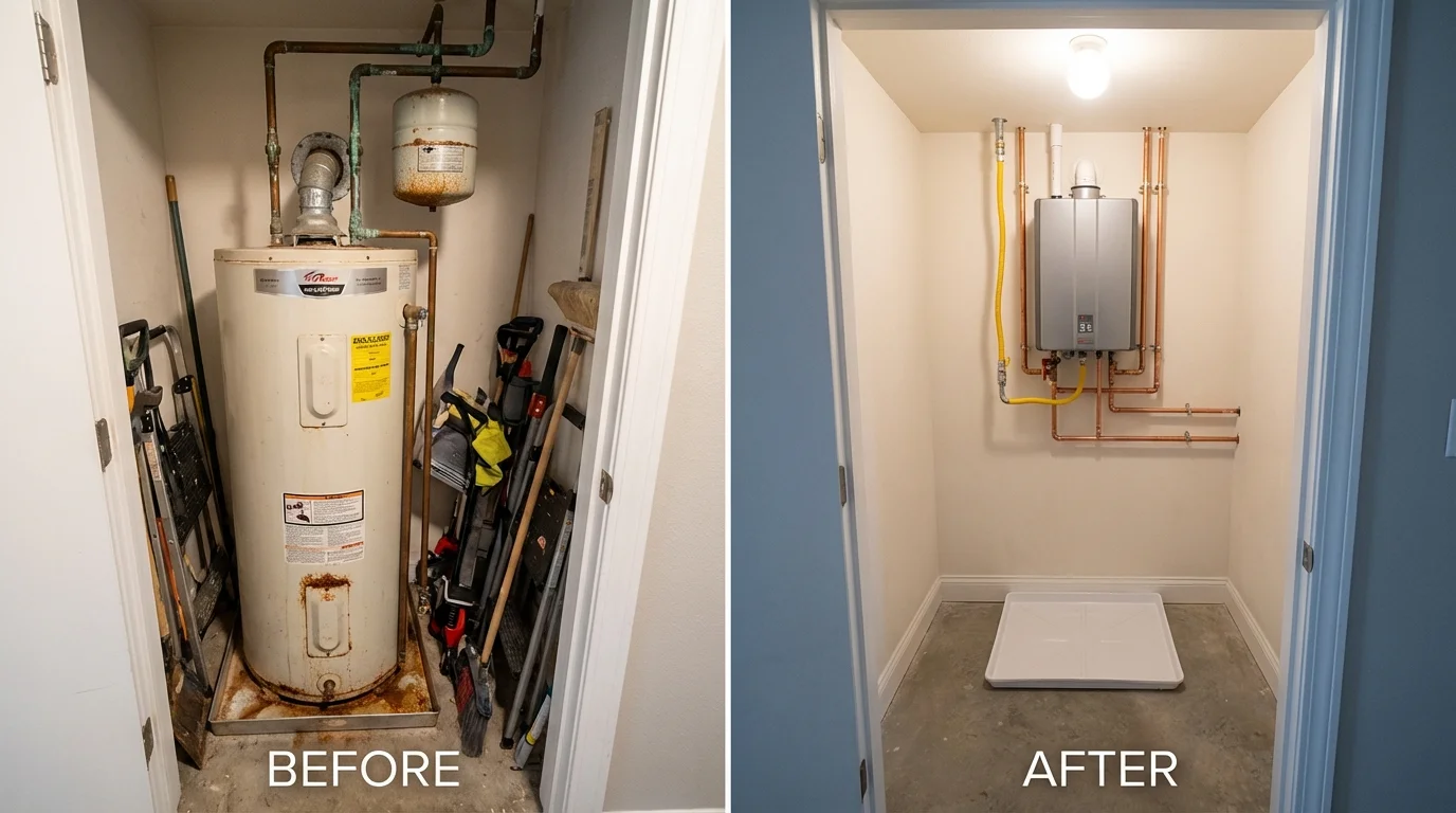 Tank water heater versus wall-mounted tankless unit comparison for Saugus, MA homeowners