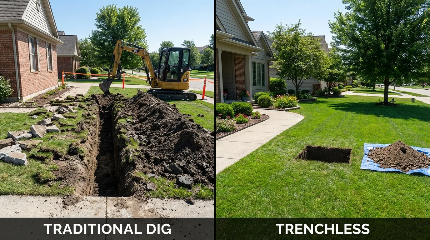 Trenchless sewer repair with minimal yard damage versus traditional excavation in Saugus, MA